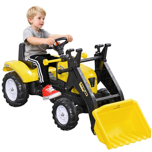 Kids ride excavator with - on,