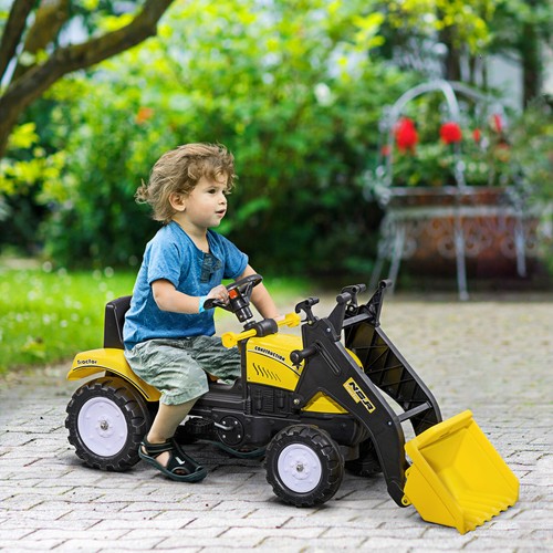 Kids ride excavator with - ride, on
